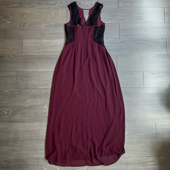 NWT BCBGeneration Burgundy Chiffon Maxi Dress Black Lace Gown Formal Size 6 - Picture 7 of 7